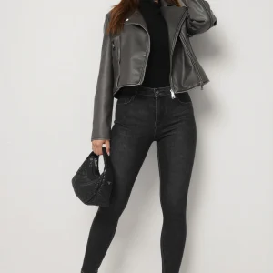 Jean mom fit taille haute gris
