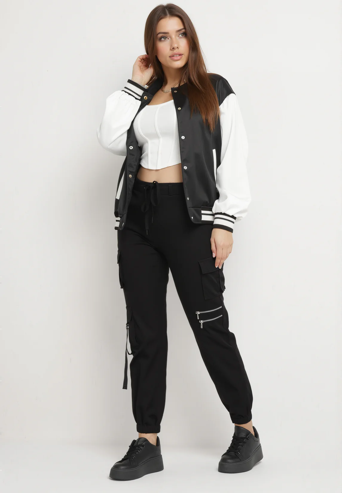 Pantalon cargo taille haute noir