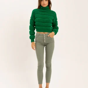 Jean slim kaki taille haute