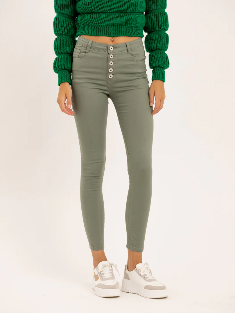 Jean slim kaki taille haute