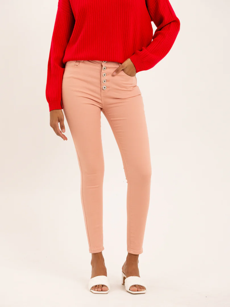 Jean slim rose taille haute