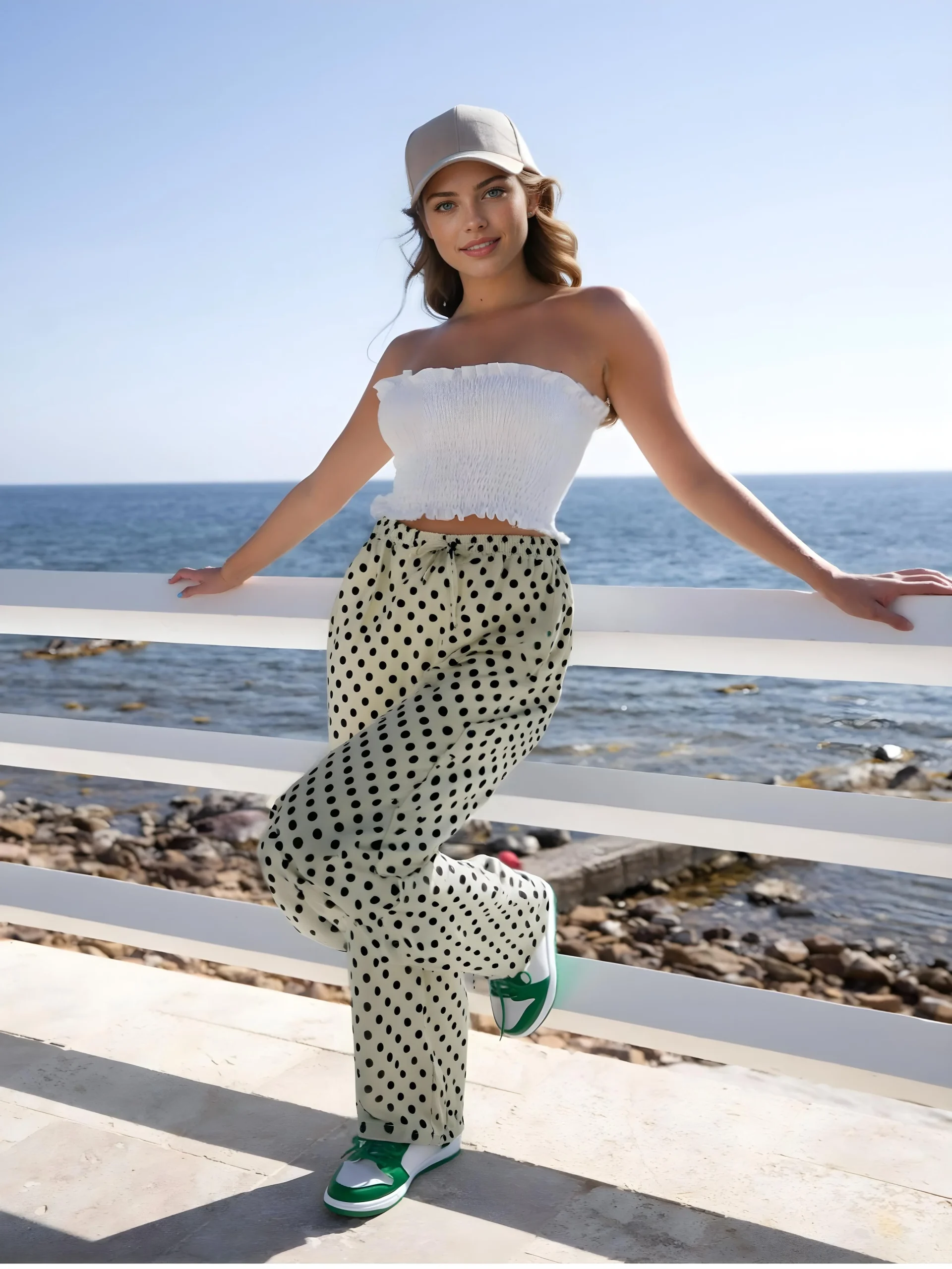 Pantalon Décontracté à Petits Pois