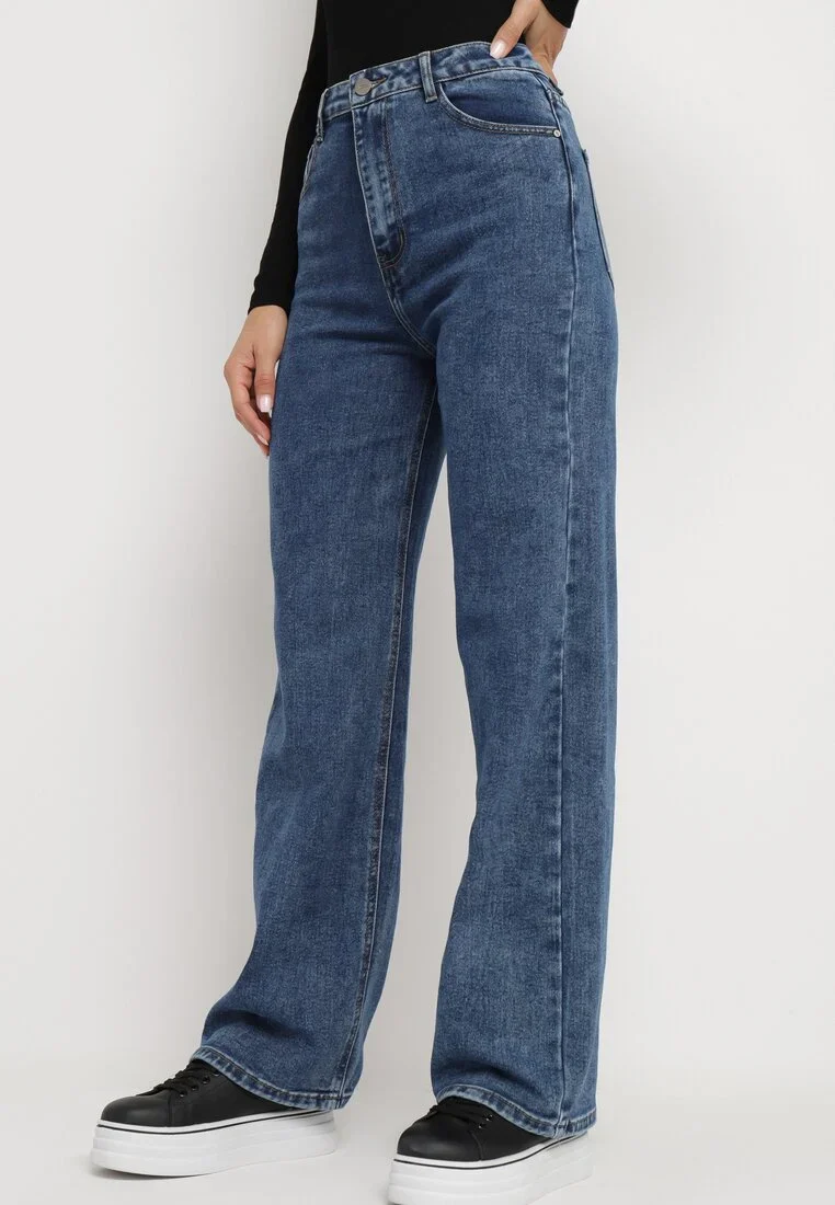 Jean décontracté bleu marine à jambes larges et taille haute