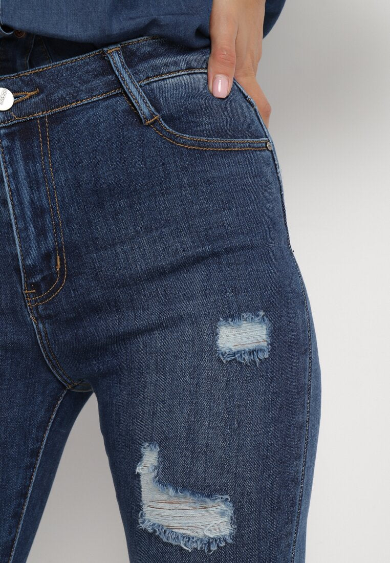 Jean skinny bleu marine déchiré – Image 4
