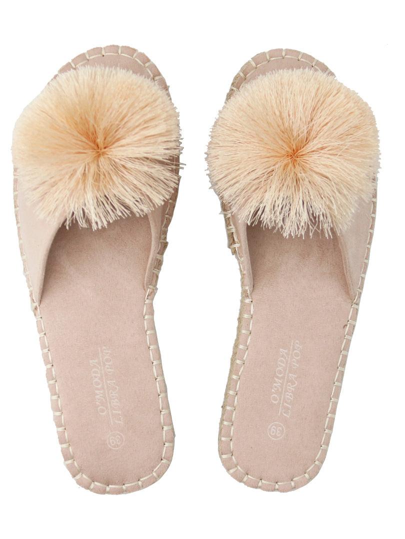 Claquette à pompon en simili velours