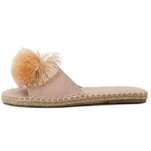 Claquette à pompon en simili velours