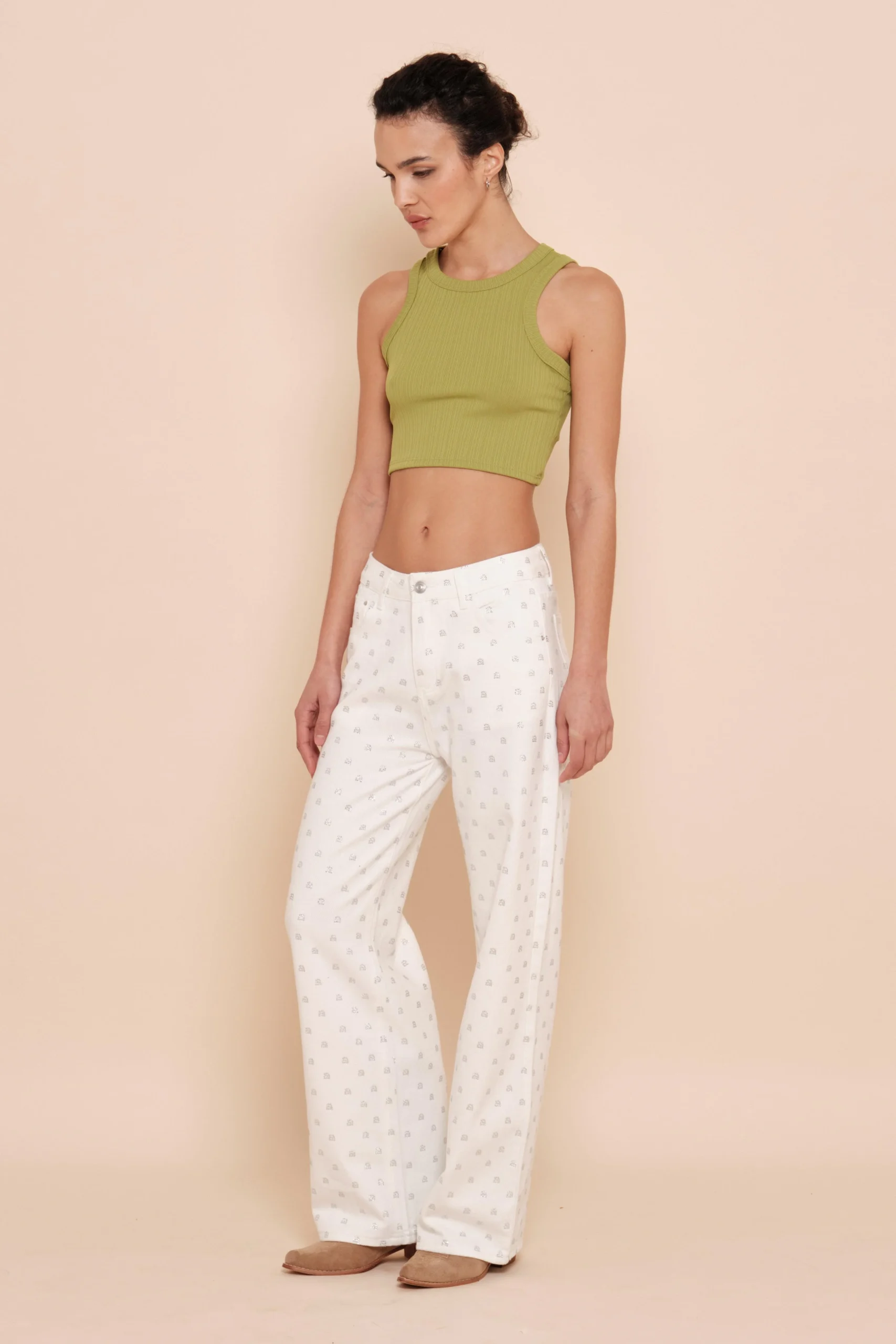 Jean droit blanc à strass