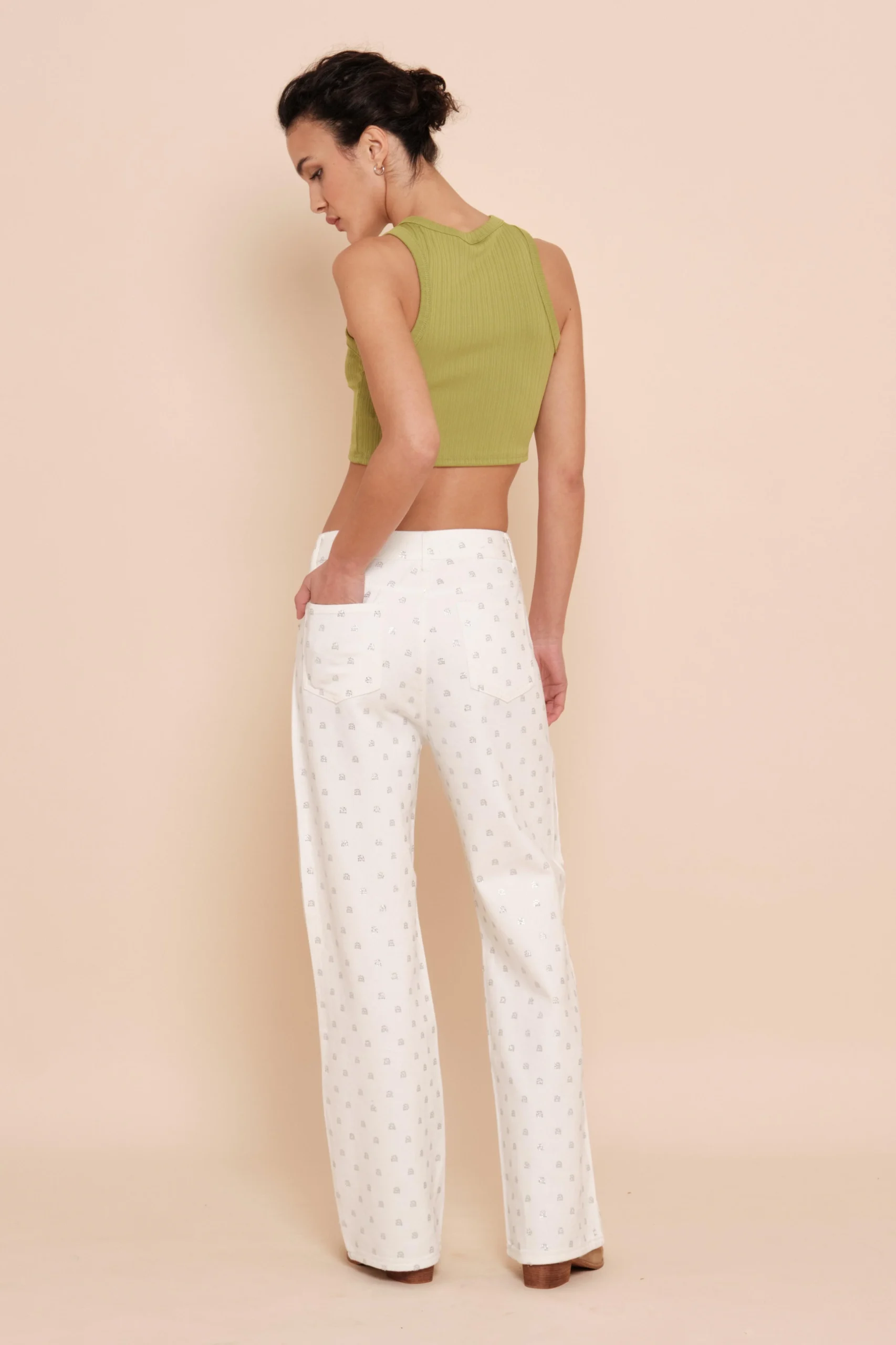 Jean droit blanc à strass – Image 3