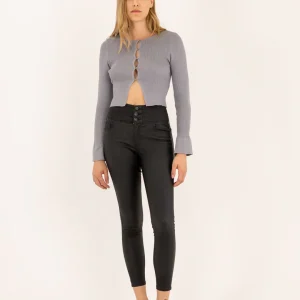 Pantalon taille haute élastique effet cuir