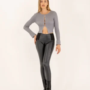 Legging en simili cuir stretch gris anthracite