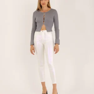 Jean skinny blanc métallisé effet brillant