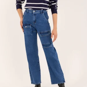 Jean cargo droit bleu