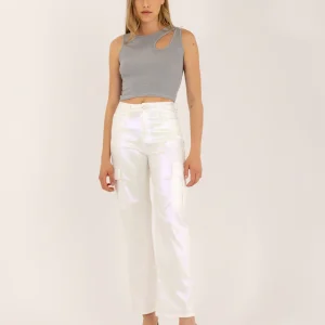 Pantalon cargo blanc métallisé