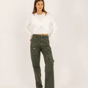 Jean cargo droit kaki