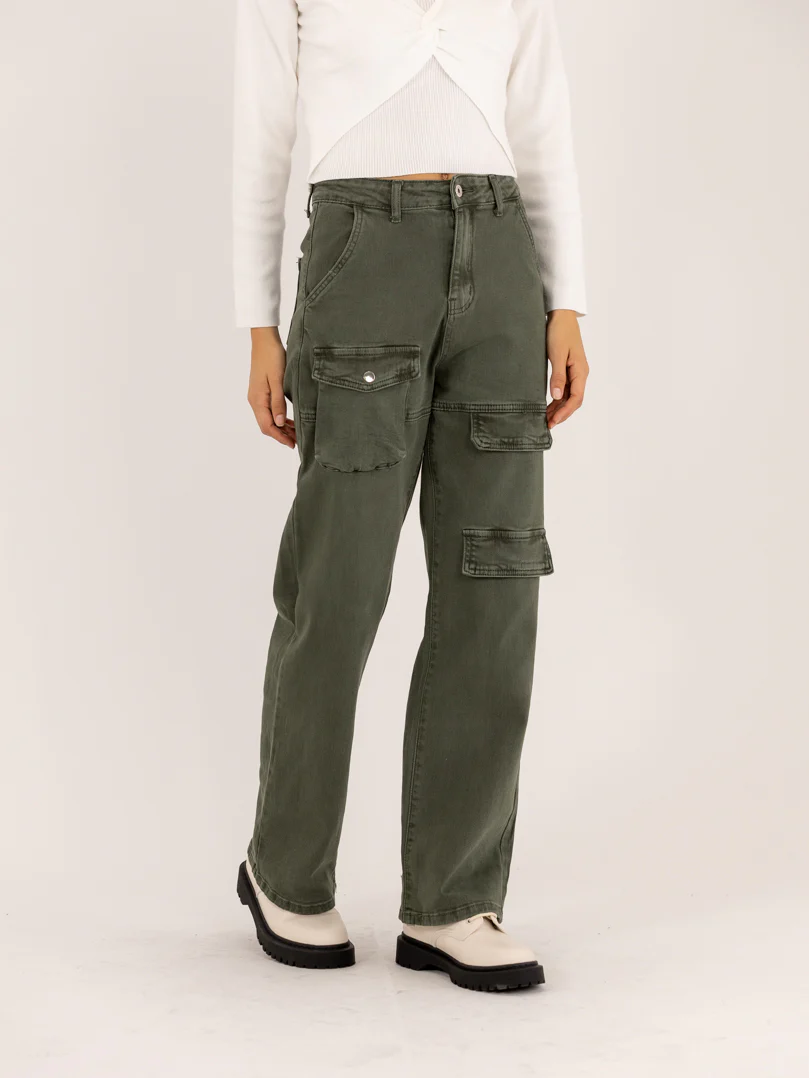 Jean cargo droit kaki