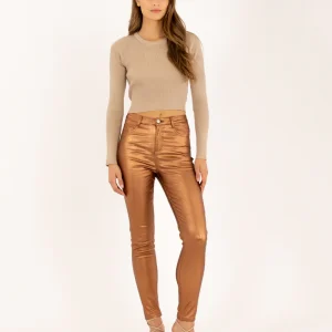 Jean skinny bronze métallisé