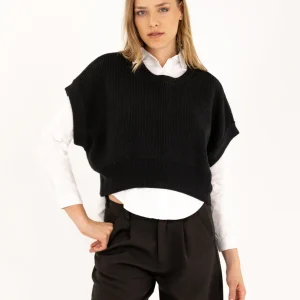 Pull sans manches en maille à épaules larges