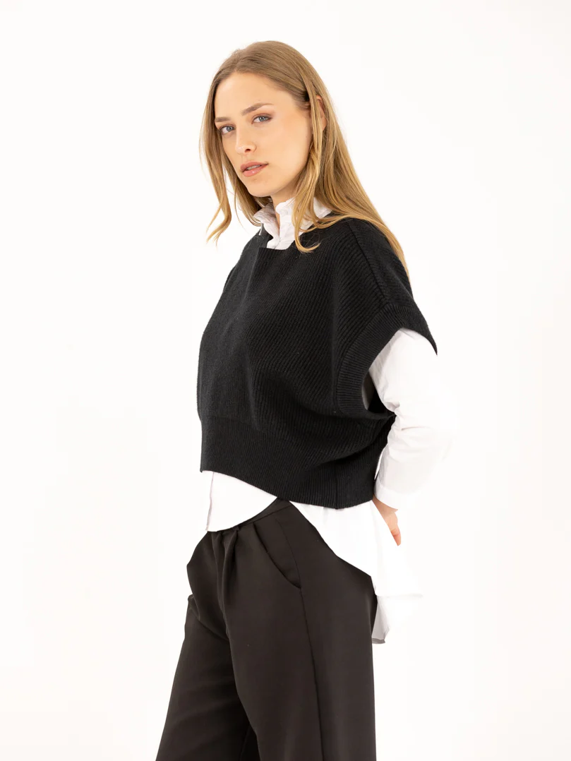 Pull sans manches en maille à épaules larges