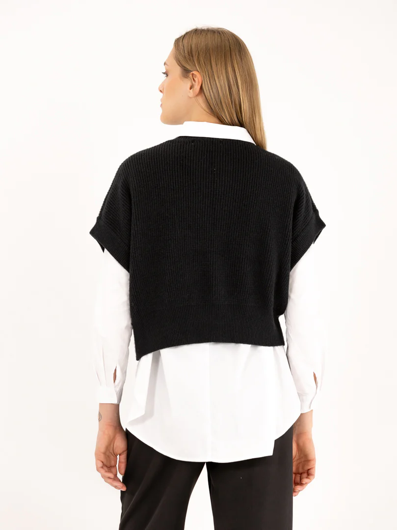 Pull sans manches en maille à épaules larges – Image 3