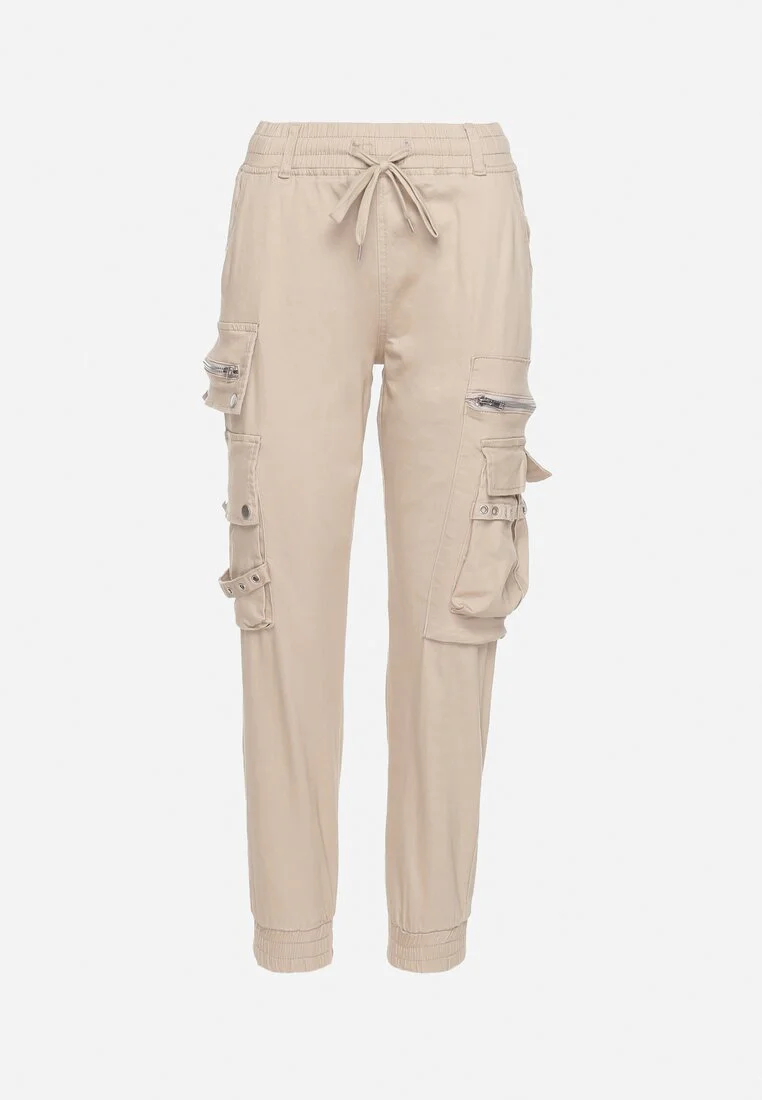 Pantalon cargo beige avec taille élastique multi poches – Image 6