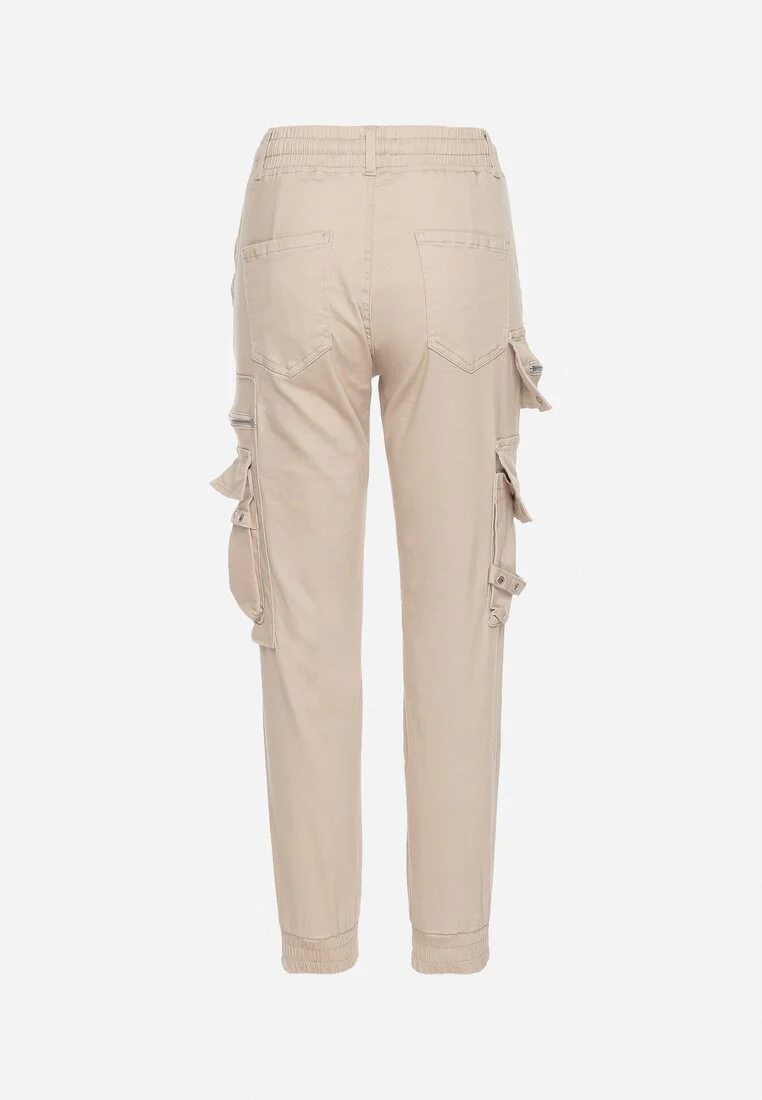 Pantalon cargo beige avec taille élastique multi poches – Image 7