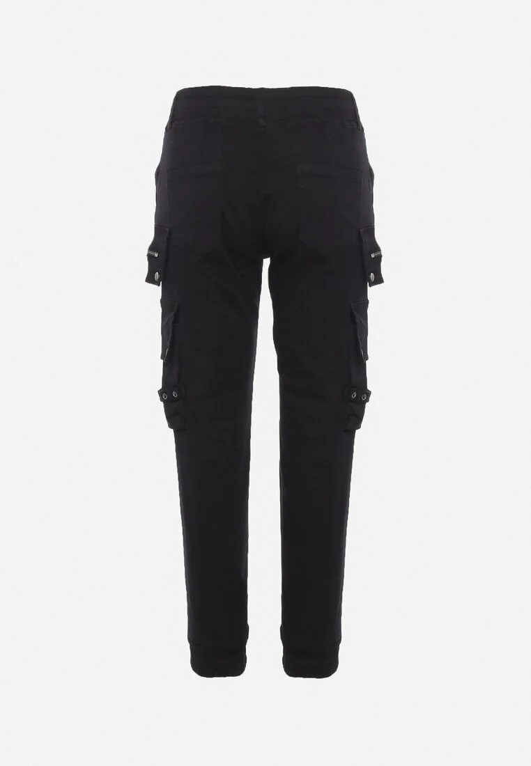 Pantalon cargo noir avec taille élastique multi poches – Image 7