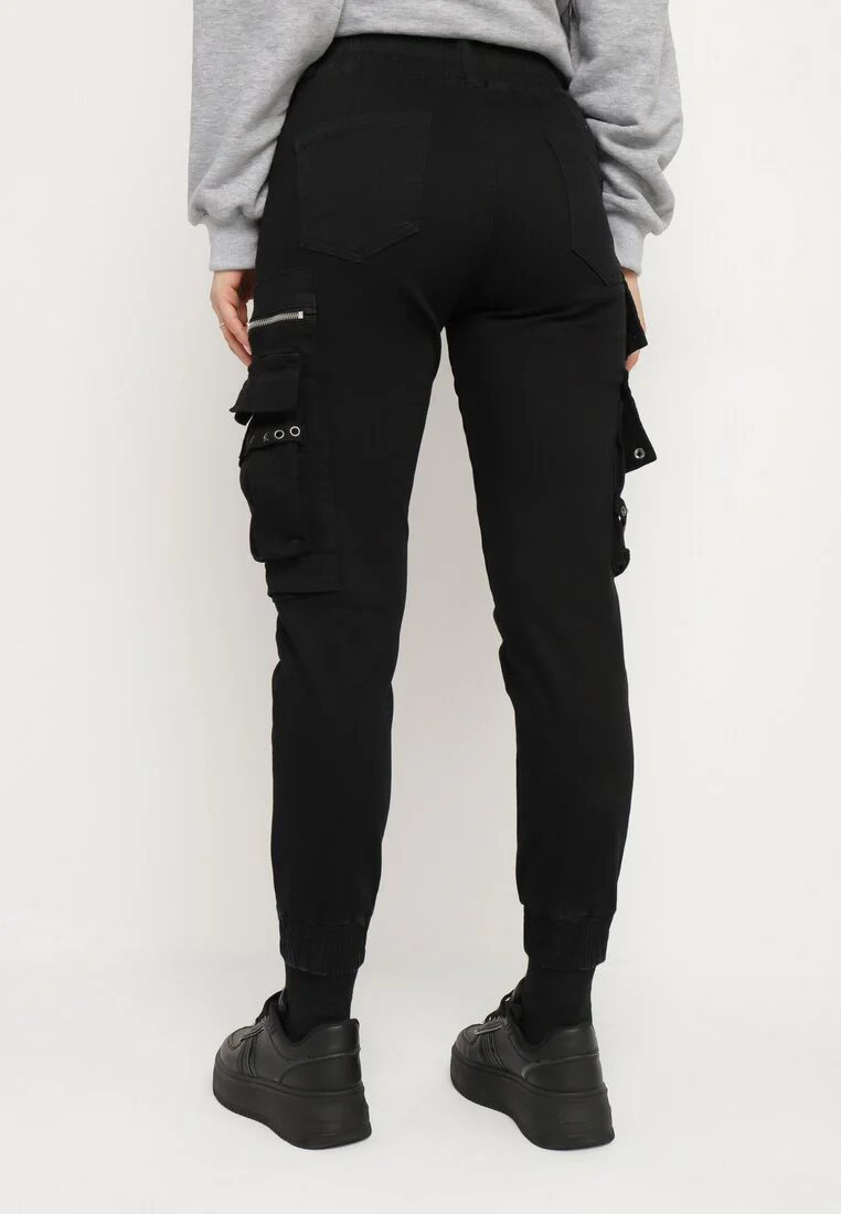 Pantalon cargo noir avec taille élastique multi poches – Image 5