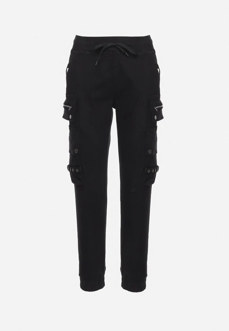 Pantalon cargo noir avec taille élastique multi poches – Image 6