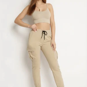 Pantalon de combat en coton taupe avec cordon de serrage