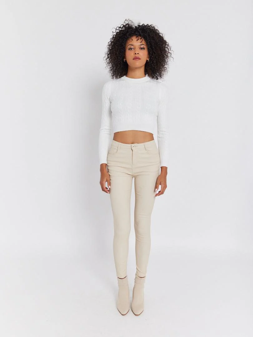 Pantalon skinny en toile enduite camel – Image 9
