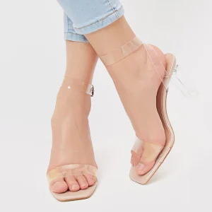 Sandale avec talon et strass transparents ajustable