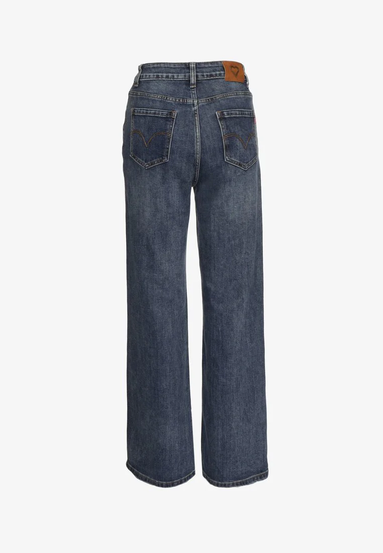 Jean coupe large bleu en coton et taille haute – Image 7