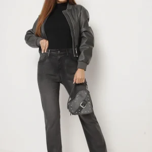 Jean droit taille haute gris anthracite