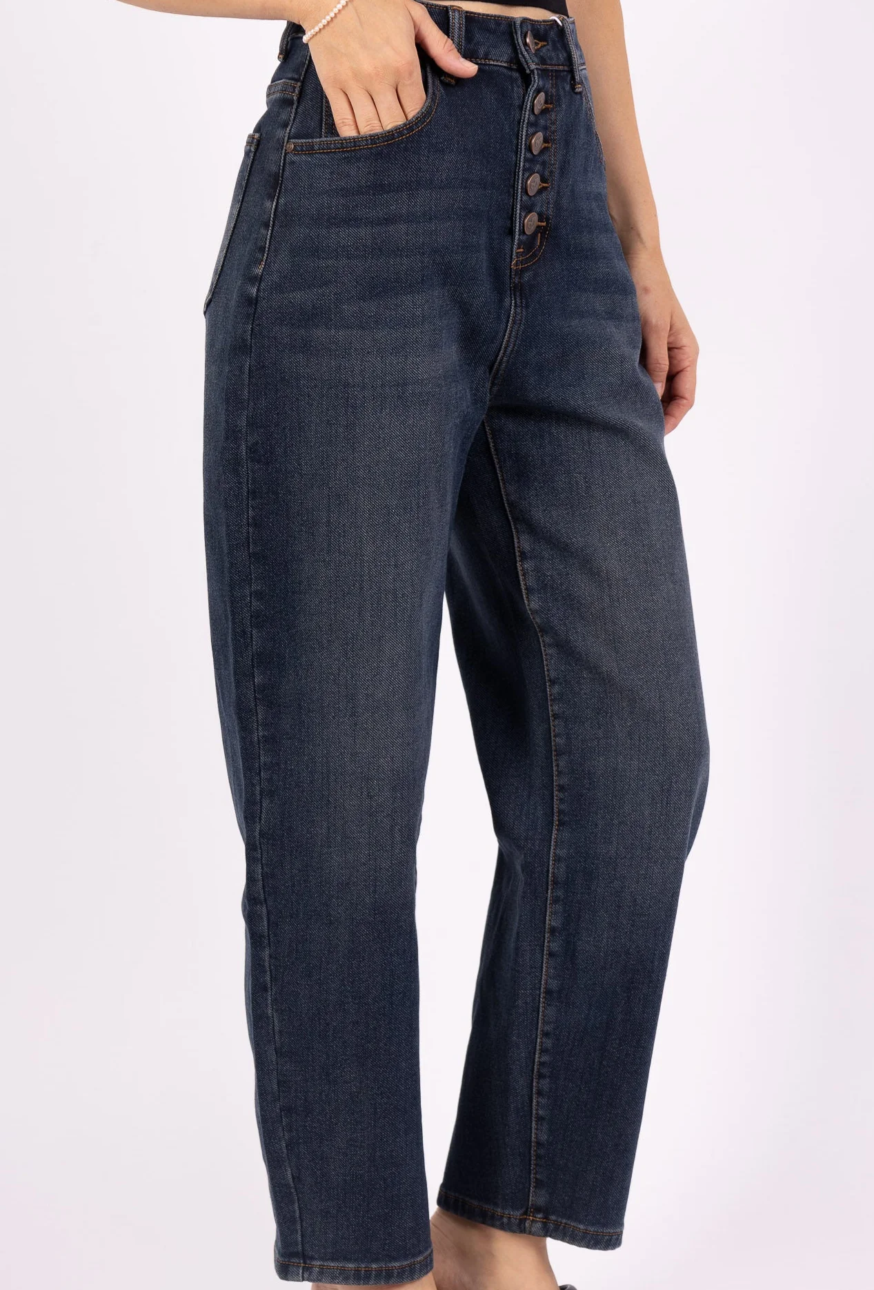 Jean Mom Boutonné – Bleu rétro délavé Casual & Élégant