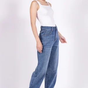 Jean Loose Taille Haute avec Strass