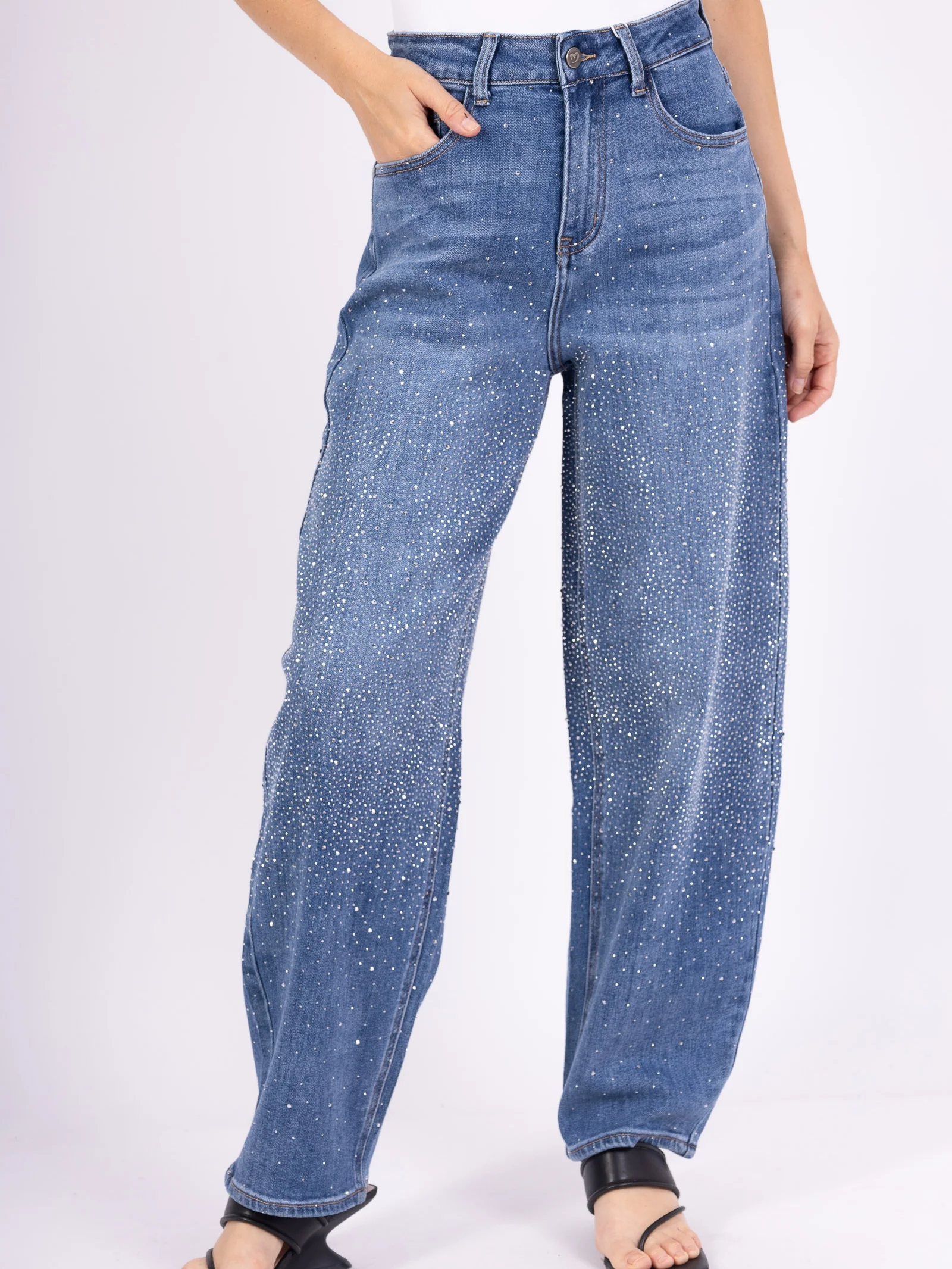Jean Loose Taille Haute avec Strass