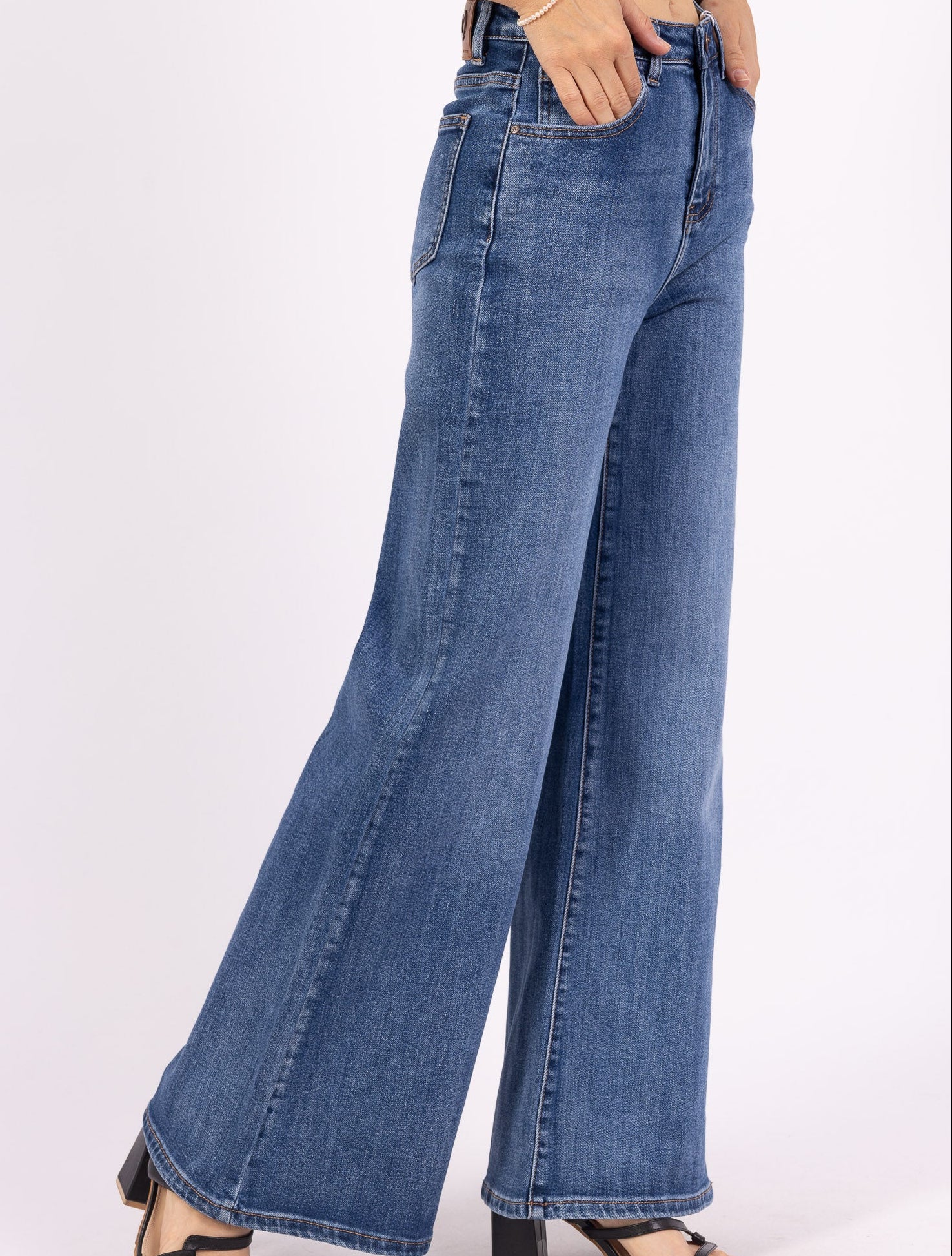 Jean Femme Bleu ciel profond Wide Leg Premium – Taille Haute & Coupe Évasée – Image 4