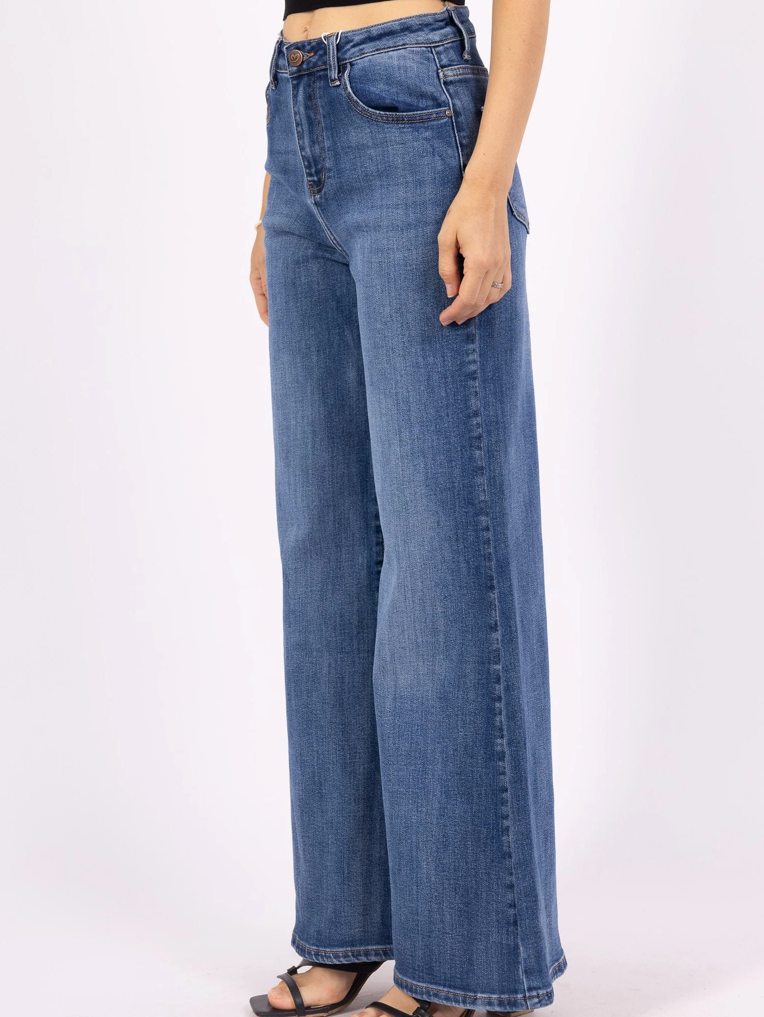 Jean Femme Bleu ciel profond Wide Leg Premium – Taille Haute & Coupe Évasée – Image 3