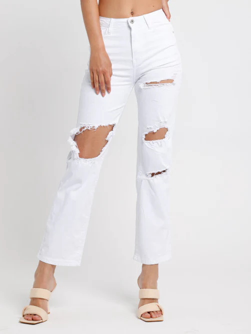 Jean wide déchiré blanc