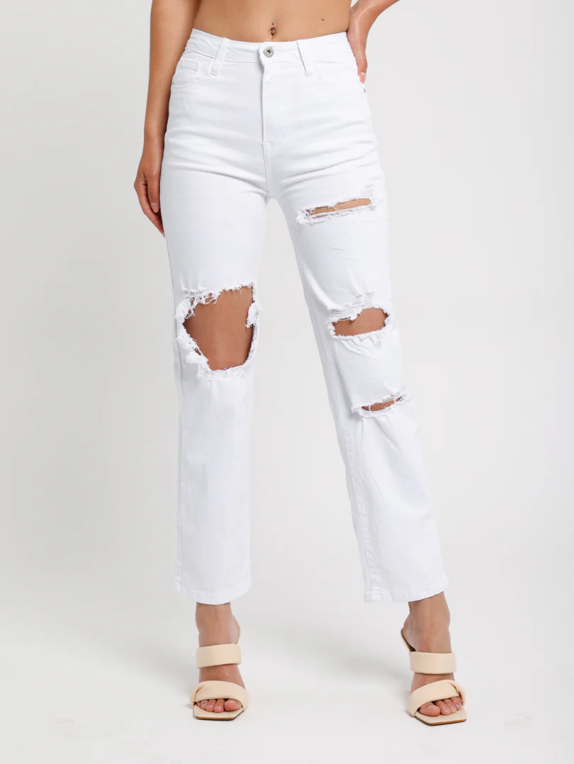 Jean wide déchiré blanc