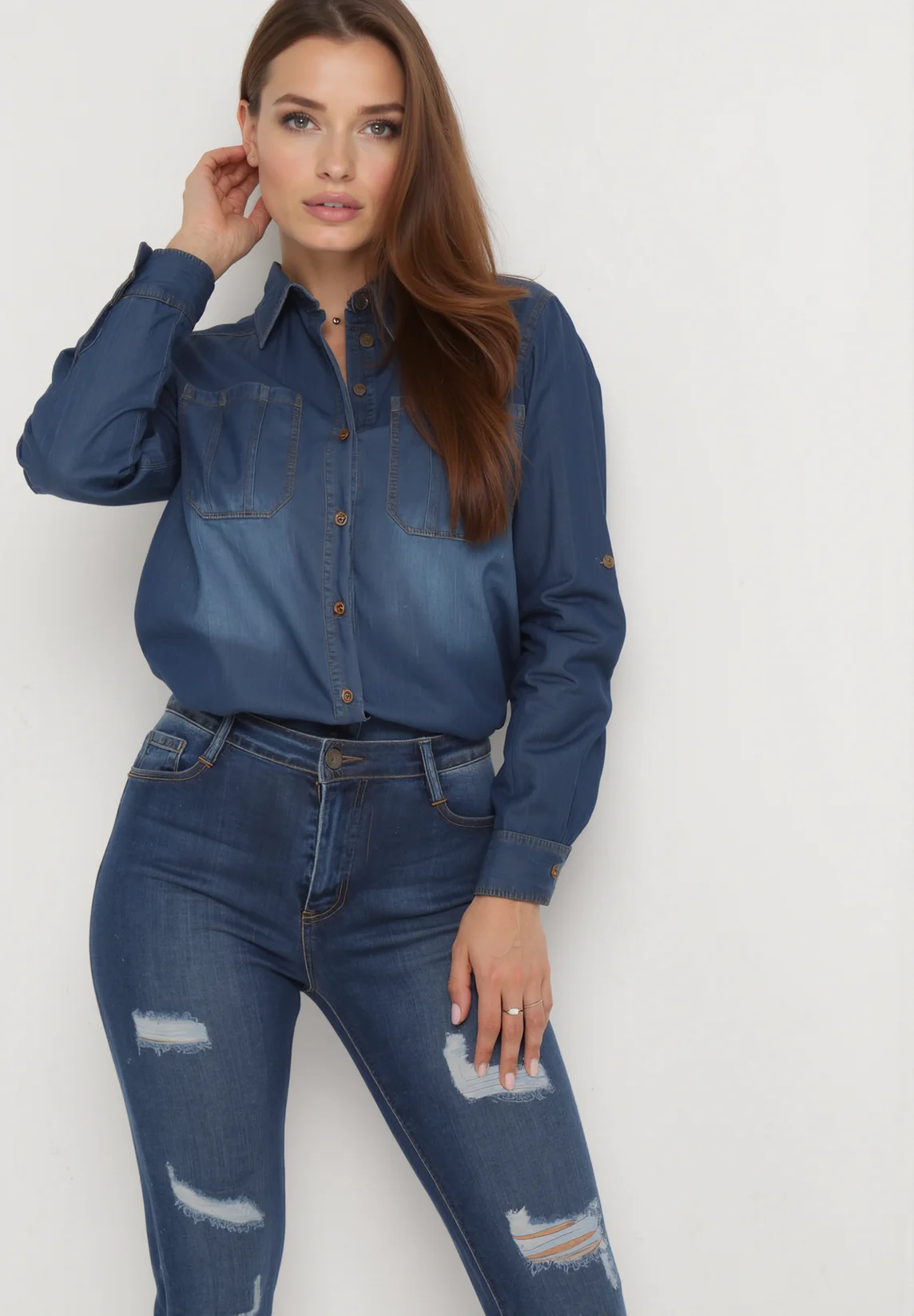 Jean skinny bleu marine déchiré – Image 5