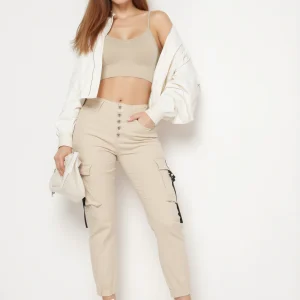 Pantalon de jogging en coton taille haute beige
