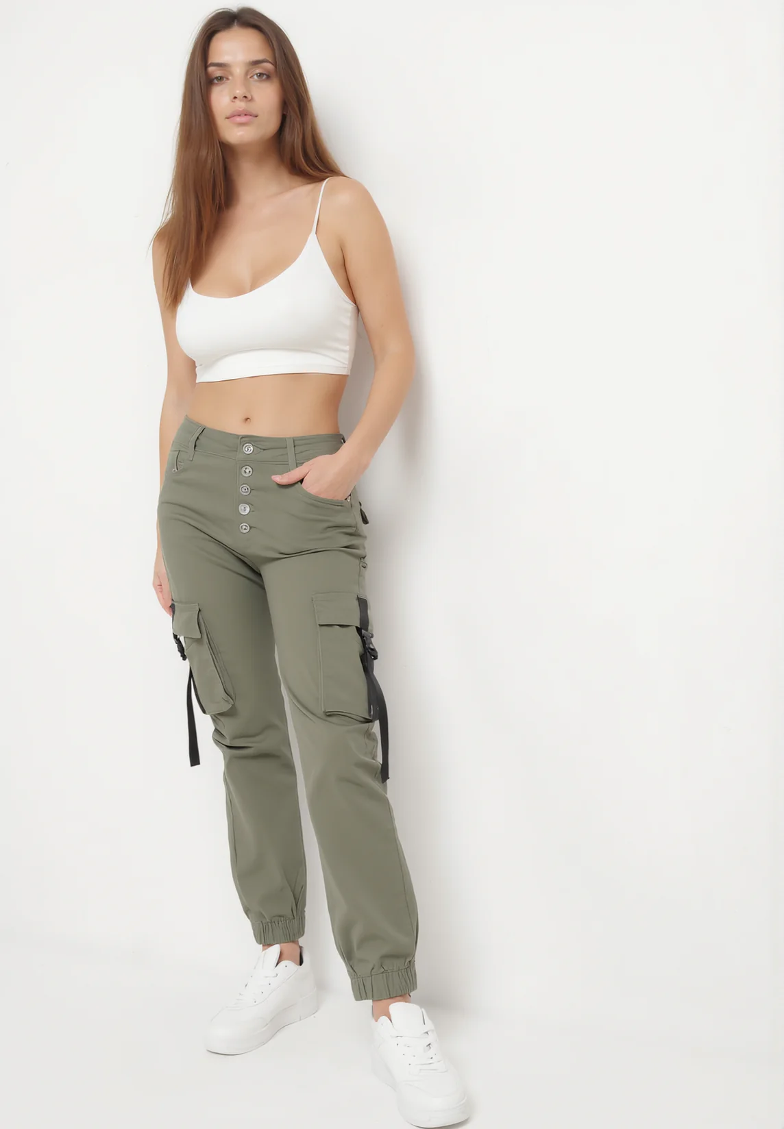 Pantalon de jogging en coton taille haute vert