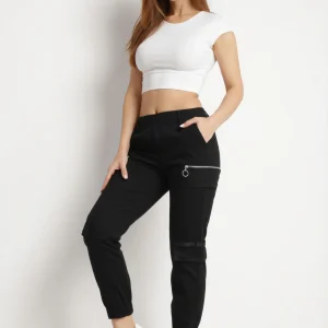 Pantalon de cargo noir en coton avec taille élastique