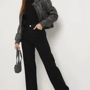 Jean large noir en coton et taille haute