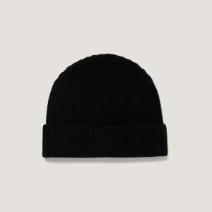 Cashmere Ribbed Hat in Black