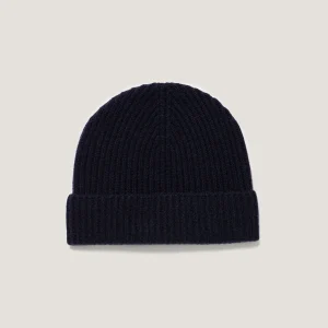 Cashmere Ribbed Hat in Navy