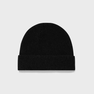 Cashmere Ribbed Hat in Black