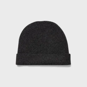 Cashmere Ribbed Hat in Charcoal Melange