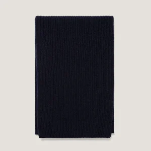 Cashmere Ribbed Scarf in Navy